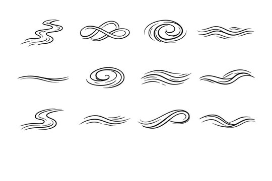 Subtle drift meandering set river fluid current channel vector sweep icon trace