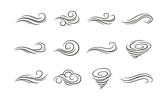 Airline contour draft trace spin generation icon wind simple gentle line vector