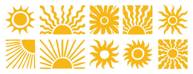 Boho suns set with desert aesthetic and mystical art vibe. Hand drawn. © Yanka