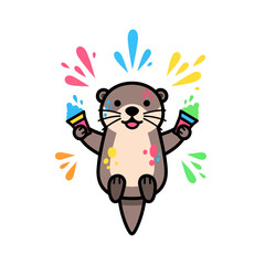 Fototapeta premium Cute Otter with Colorful Splash Background for Kids and Creativity