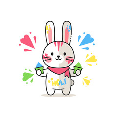 Cute Easter Bunny Character with Colorful Eggs and Paint Splash