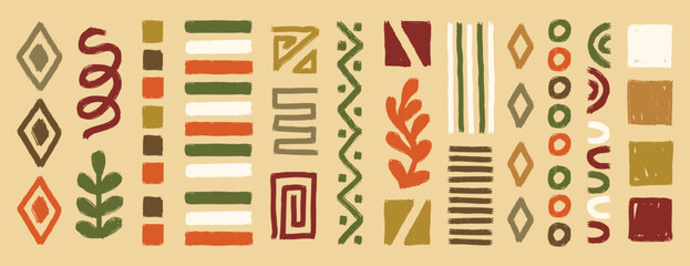 Ethnic African geometric boho set with earthy tones, hand drawn