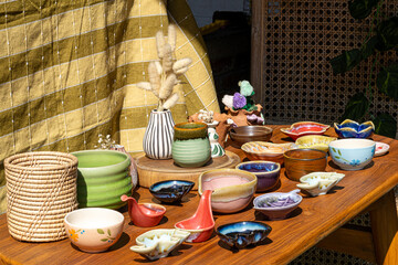 Colorful Handmade Pottery and Home Decor Display