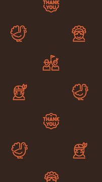 Thanksgiving Icons Pattern Orange on Dark Brown Background