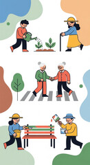 Fototapeta premium Elderly People Gardening and Helping Each Other.