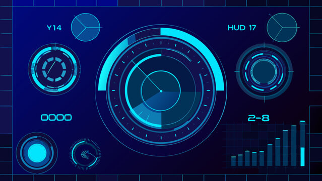 Futuristic user interface with radar and data visualization elements