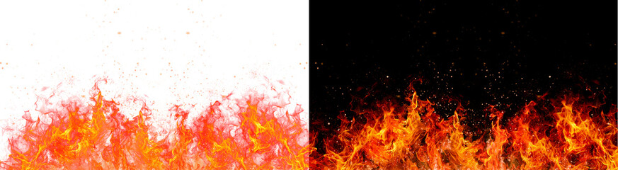 PNG image of Intense vibrant orange and yellow flames with rising embers creating a fiery border effect on transparent background © MariaAlam