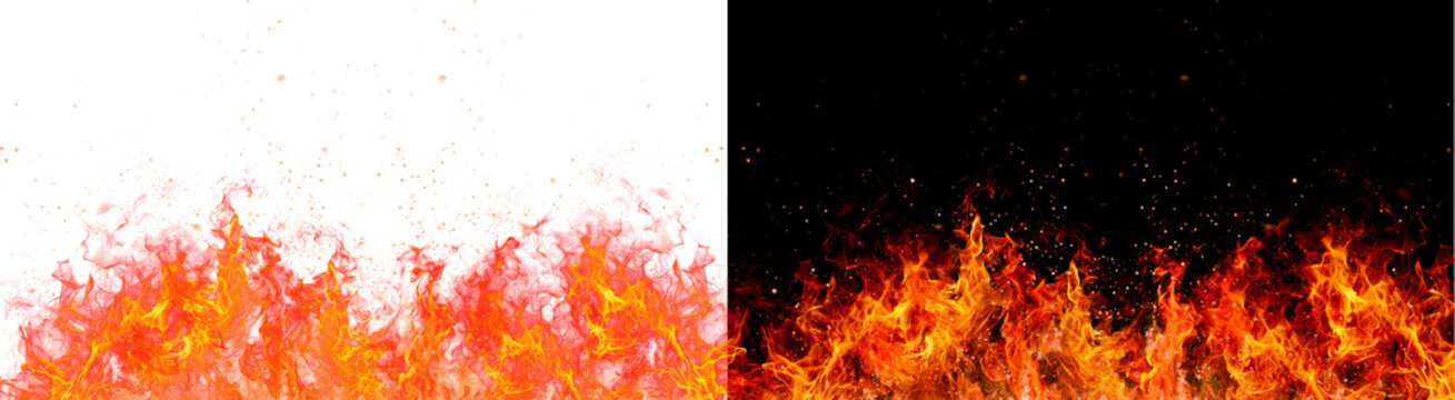 PNG image of&nbsp;Intense vibrant orange and yellow flames with rising embers creating a fiery border effect on transparent background