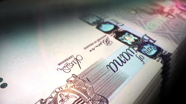 Botswana pula Botswanan money counting. 100 BWP banknotes. Fast cash note count macro loop. Business, finance and economy. Loopable and seamless concept.