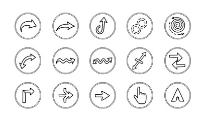 Hand-Drawn Arrow Badge Icon Set with Dashed Curved Straight Zigzag and Direction Symbols