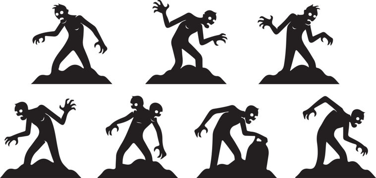 Monochrome illustration of walking dead characters for apocalypse themes