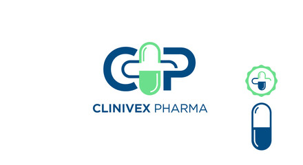 Obraz premium Modern Green and Blue C and P Letter Mark with Pill Icon for Pharmaceutical Logo on isolated white background