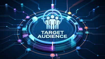 Target audience concept with stylized people icons and data network visualization