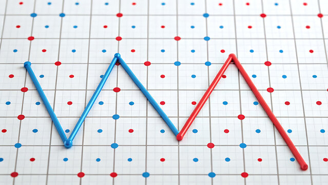 A colorful line graph depicting fluctuating data points with red and blue lines