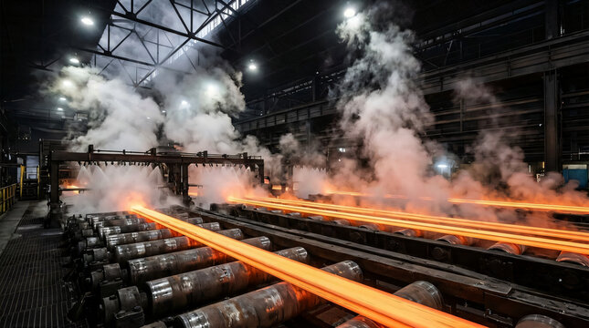 Heavy metallurgy manufacturing of hot rolled steel billets on continuous casting conveyor