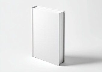 Simple hardcover book with blank white cover and shadow, isolated on a white backdrop