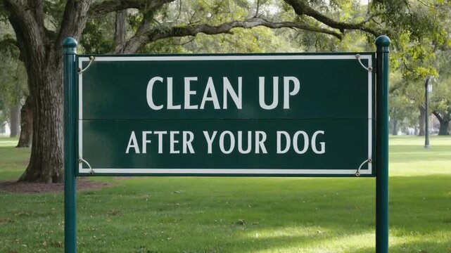 "Clean up after your dog" sign in a park.