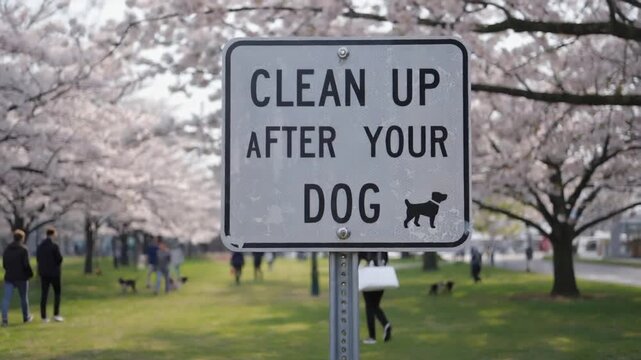 "Clean up after your dog" sign in a park.