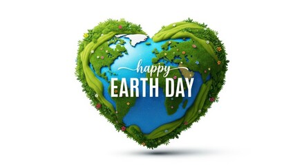 Happy Earth Day concept with a lush green planet heart symbol