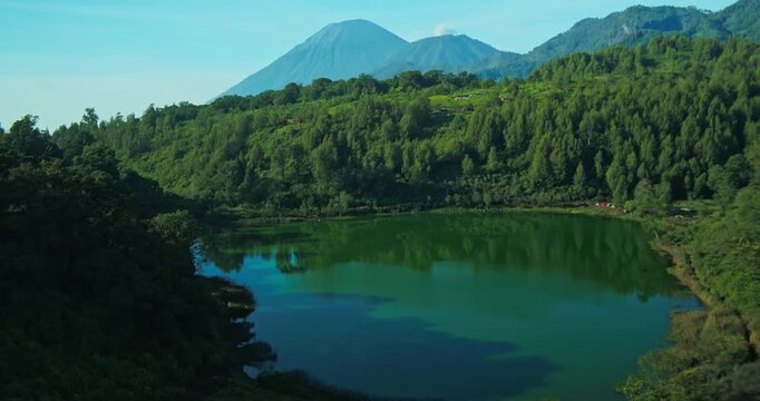 Aerial View of Volcanic Mountain Lake in East Java 
- Mount Semeru