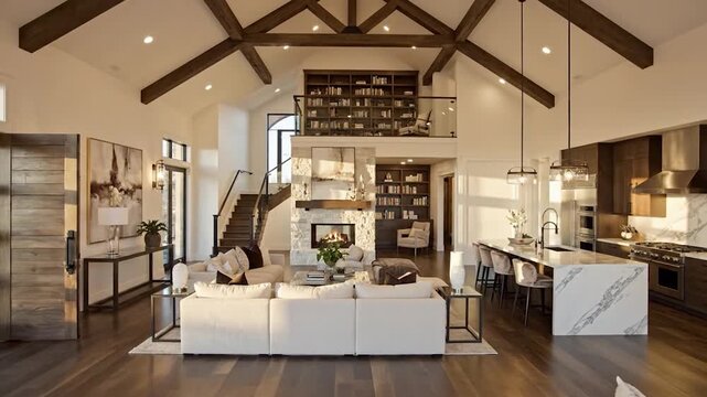 Spacious modern luxury home interior with open-plan living area