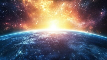 Obraz premium Stunning sunrise over earth: cosmic beauty of space with vibrant horizon