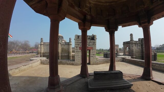 Ancient burial site and memorial monument of a local medieval ruler Family in Jhajjar showcasing intricate red sandstone masonry and Islamic design