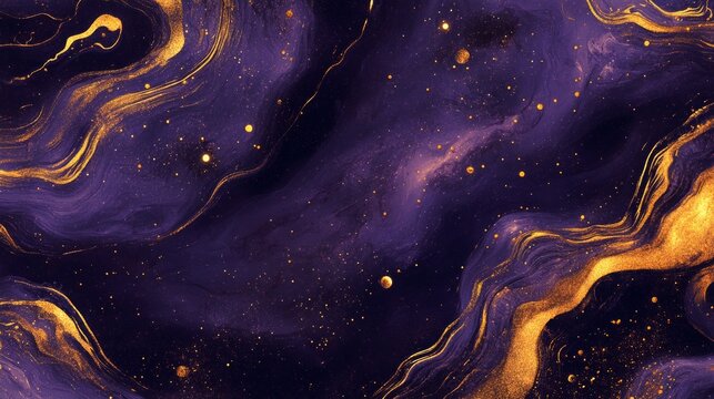 Abstract purple and gold cosmic swirls with sparkling accents