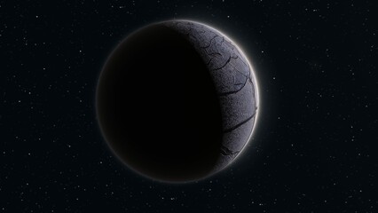 Abstract realistic space spinning planet round sphere with a cracked gray surface © Bolbik