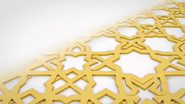 Intricate Golden Islamic Geometric Pattern with a Fading Effect on a White Background, Repeating