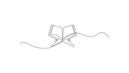 Obraz premium Single Continuous Line Drawing of Quran | Minimal Islamic Holy Book Vector Illustration ,One Line Islamic Holy Book Illustration | Simple Quran Outline Vector on White