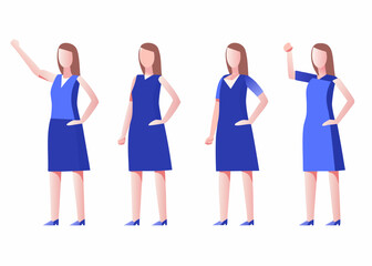 Fototapeta premium Four stylized women in blue dresses with arms raised or at sides