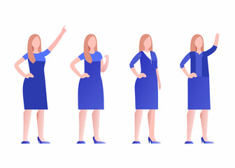 Obraz premium Four identical women in blue dresses shown in different poses