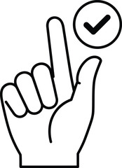 Obraz premium A simple line drawing of a hand with the index finger pointing upwards towards a checkmark within a circle.