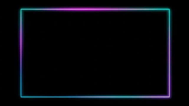 Neon light rectangle frame on black background for design elements
