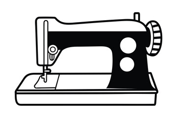 A black and white illustration of a vintage sewing machine side view with detailed components