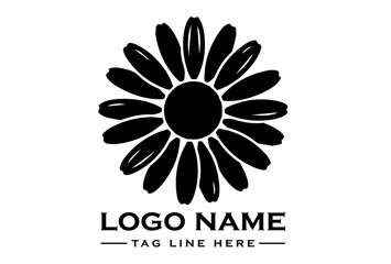 Obraz premium Black and white flower logo design with petal-like shapes on a clean white background for branding or identity purposes.