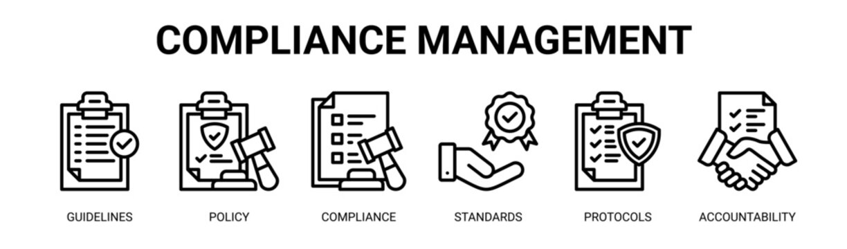 Compliance Management web banner icon vector illustration concept with icons of guidelines, policy, compliance, standards, protocols, and accountability.