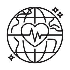 Global Healthcare Protection Icon with Heart Pulse World Line Vector Illustration