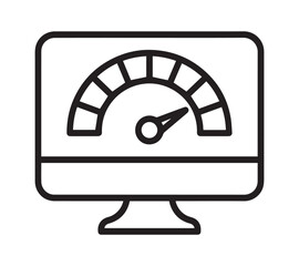 Performance Dashboard Speedometer Icon &ndash; Computer Monitor Gauge Meter Line Vector Illustration