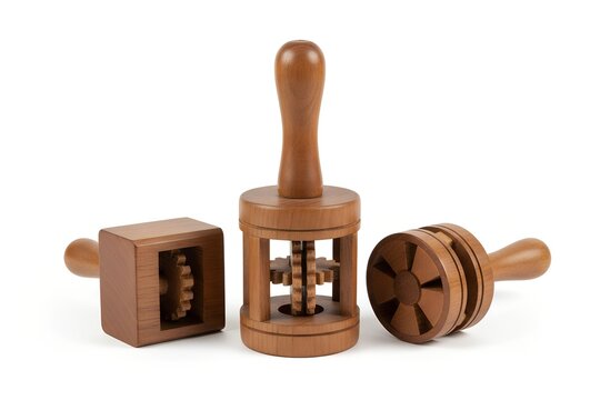 Traditional Wooden Groggers for Purim Holiday Isolated on White