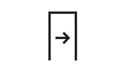 Simple black outline of a door with an arrow pointing right, symbolizing entry or exit.