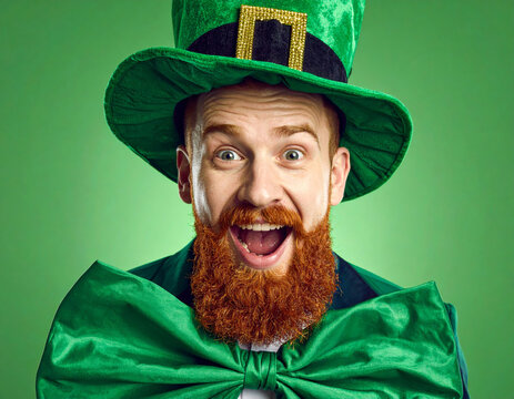 st patrick day man in leprechaun costume with giant green ai illustration