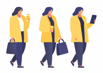 Fototapeta premium Three women walking each with distinct actions and carrying shopping bags