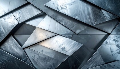 High-resolution photographic style of geometric steel plating with subtle, brushed textures, meticulously arranged in overlapping layers, from FlyPro Firefly eb9f49