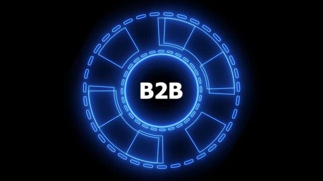 Business, Technology, Internet and network concept. B2B Business company commerce technology marketing concept. Glowing blue neon line circle animation.4k animation motion graphics video.