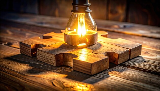 FlyPro Firefly smooth, hand-carved wooden puzzle piece with an illuminated candle, symbolizing collaborative solutions and effective problem-solving.