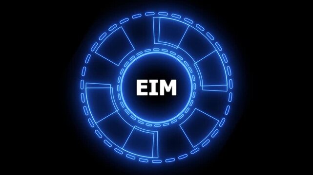 EIM Enterprise information management system. Glowing blue neon line circle animation.4k animation motion graphics video.