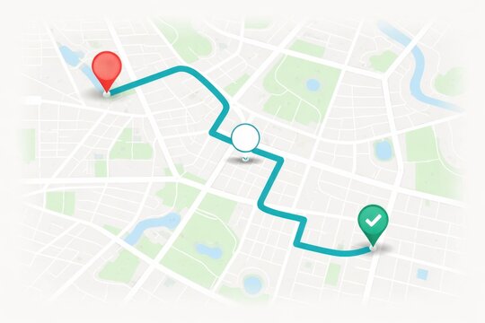 Navigation route on a city map with start and end points marked