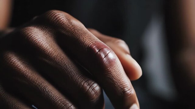 Close-up of a mans hand with a wedding ring, symbolizing commitment and marriage.